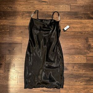 Juniors' Jump Apparel Satin Embellished Strap Cowl Neck Dress